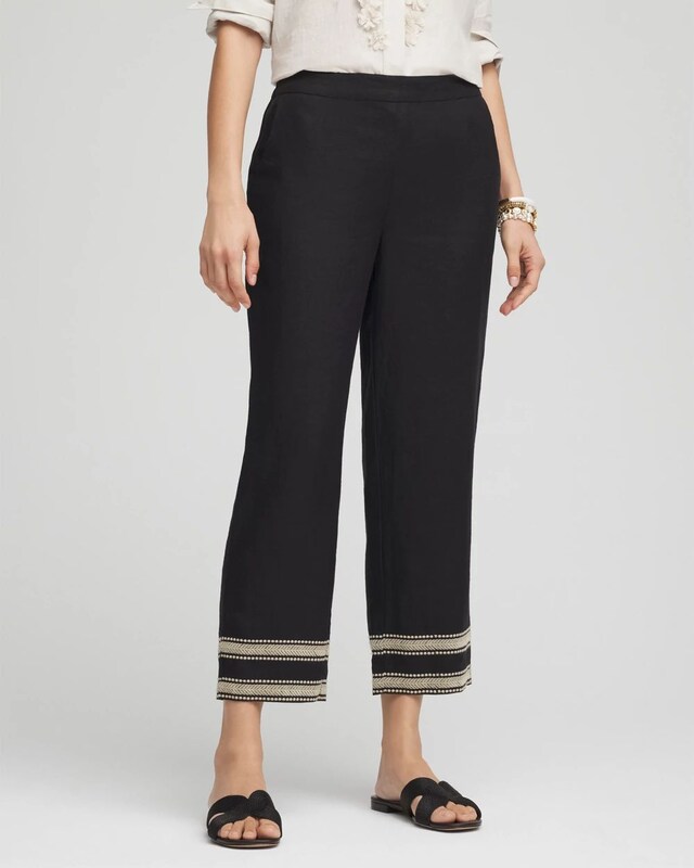 Linen Elastic Waist Cropped Pants - image 2
